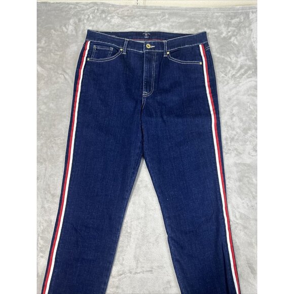 Women’s Tommy Hilfiger Denim Jeans Tribeca Skinny Dark Wash Side Stripes Size 12 - Picture 4 of 15